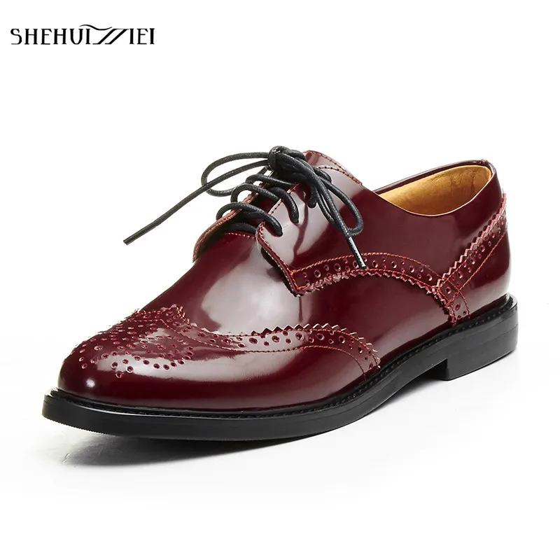 vin Shehuimei Rouge 2018 Richelieus Cuir La Chaussures Appartements Dentelle Noir À Véritable New Pour Occasionnels up Main Richelieu Femmes En Vintage qx1qHrRwf