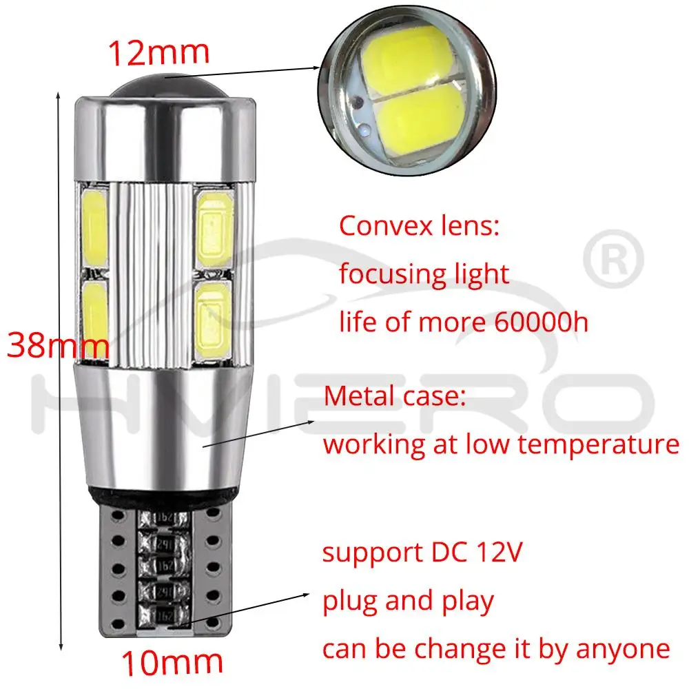 T10 Клин Buld белого и синего цвета Canbus ксеноновый W5W 194 5630 5730 10Smd DC 12v без Obc Error обратный светильник поворота светильник боковой фонарь стоп светильник