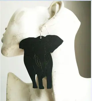 

2016 New arrived BLACK COLOR laser cut and engraved African Elephant shape wood earring WE-0503