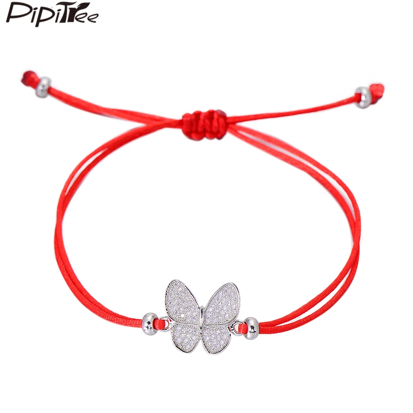

Pipitree Brand New Micro Cubic Zirconia Butterfly Bracelets for Women Children Adjustable Red Thread Charm Bracelet Jewelry Gift