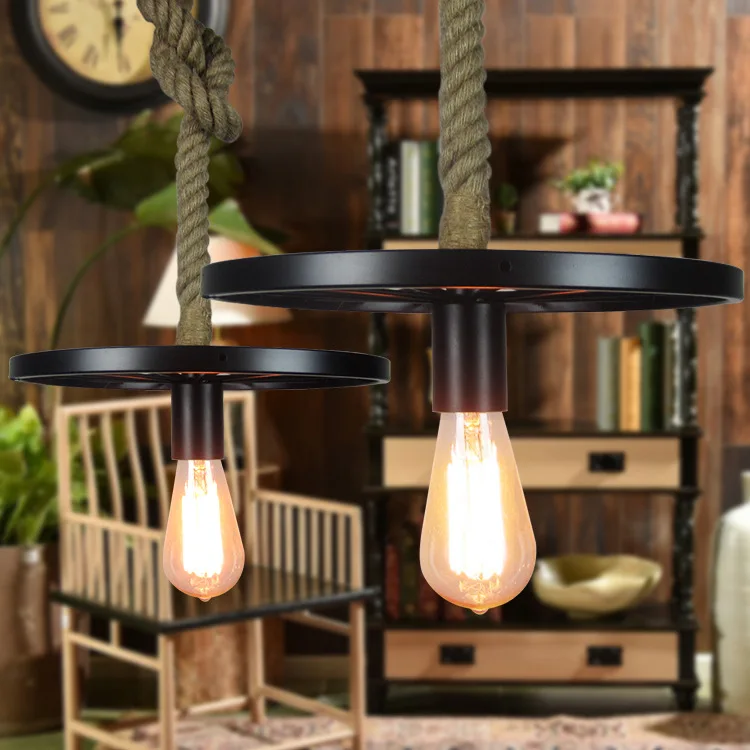 

Loft creative personality retro chandelier Restaurant Bar Cafe industrial wind rope wheel Iron Chandelier
