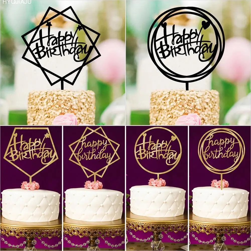 

Acrylic Happy Birthday Party Mirror Golden Cake Topper Decoration