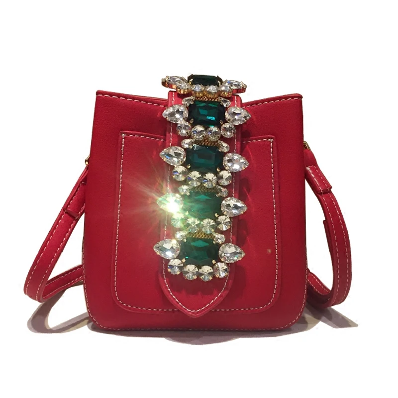 2017 Fashion Women Diamonds Handbags Lady Genuine Leather Mini Bags Woman Black Hand Bag