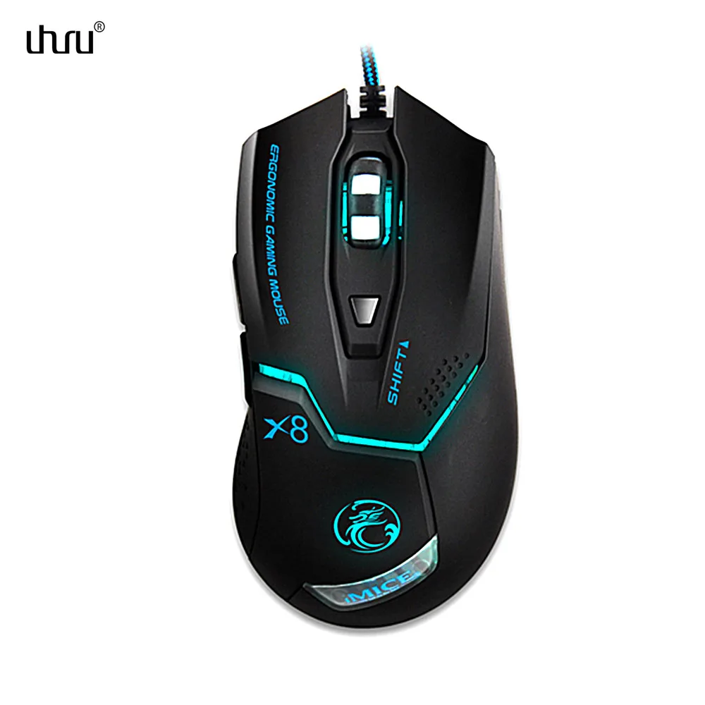 Uhuru 2017 New 1600DPI 6 Buttons Breathing LED Light Optical USB Wired Mouse Gamer Mice computer