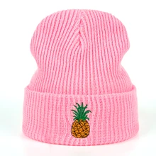Бренд вышивка ананас зимние шапки для мужчин бини женские шапки теплые шапочки вязаные шапки