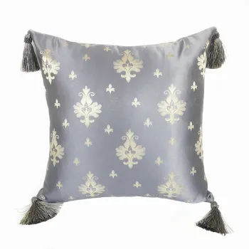 

Free Shipping Luxurious Gray Damask Jacquard Woven Sofa Cushion Cover Decorative Tassels Pillow Case 45 x 45 cm Sell by Piece