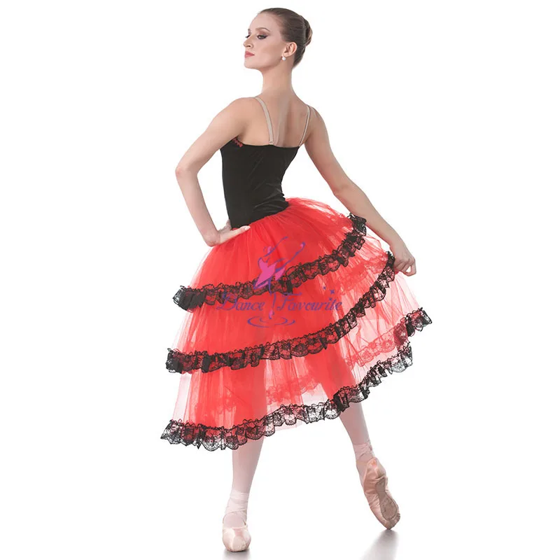 Танцы любимый красный испанский длинные балетная юбка из черного бархата с О-образным топ с корсетом; костюм для балета, танцев юбки-пачки для девочек, танцевальные костюмы балерины