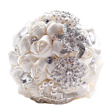 

Doragrace 18CM Luxury Sparkle Wedding Bouquet Wedding Flowers Peals Crystal Rhinestone Rose Artificial Wedding Bouquet