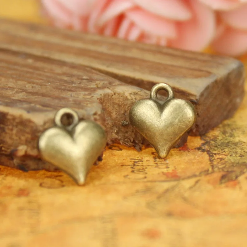 

60 pieces 11.5*10MM alloy Charm Pendants double side heart Antique Bronze silver pendant jewelry Making accessories diy material