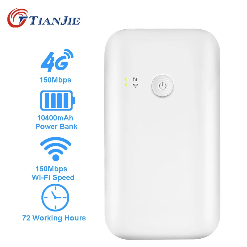 

TIANJIE portable wifi router 3g 4g lte router 10400mah battery power bank 4g router wifi hotspot unlocked with sim card slot