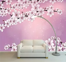 Custom wallpaper creative hand-painted romantic cherry blossom wall decoration waterproof material Custom wallpaper creative hand-painted romantic cherry blossom wall decoration waterproof material