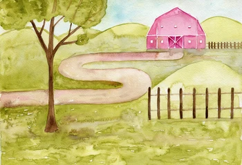 

Oil Painting Green Meadow Red House Vinyl Backdrop Backdrop Background Photo Background Photo Studio Background XT-6529