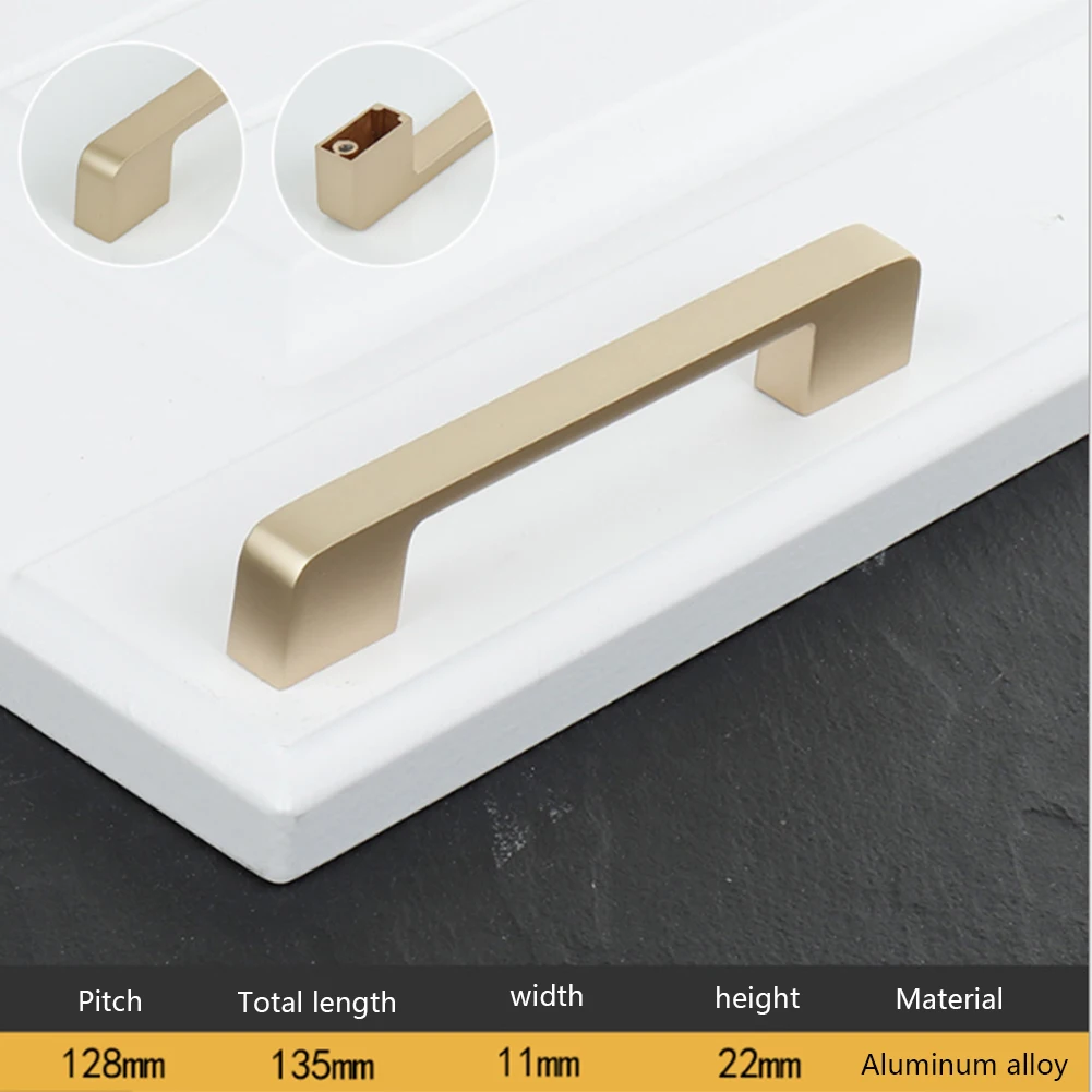 1 шт., золотая для шкафа, ручки из матовой латуни, ручки для шкафа, ручки для ящиков, фурнитура для мебели, дверные ручки для шкафа, золотые - Цвет: A3 128mm