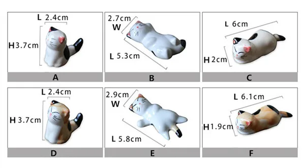 Cute Japan Lucky Cats Kitten Chopsticks Stand Rest Ceramic Figure Toys 6pcs - Size