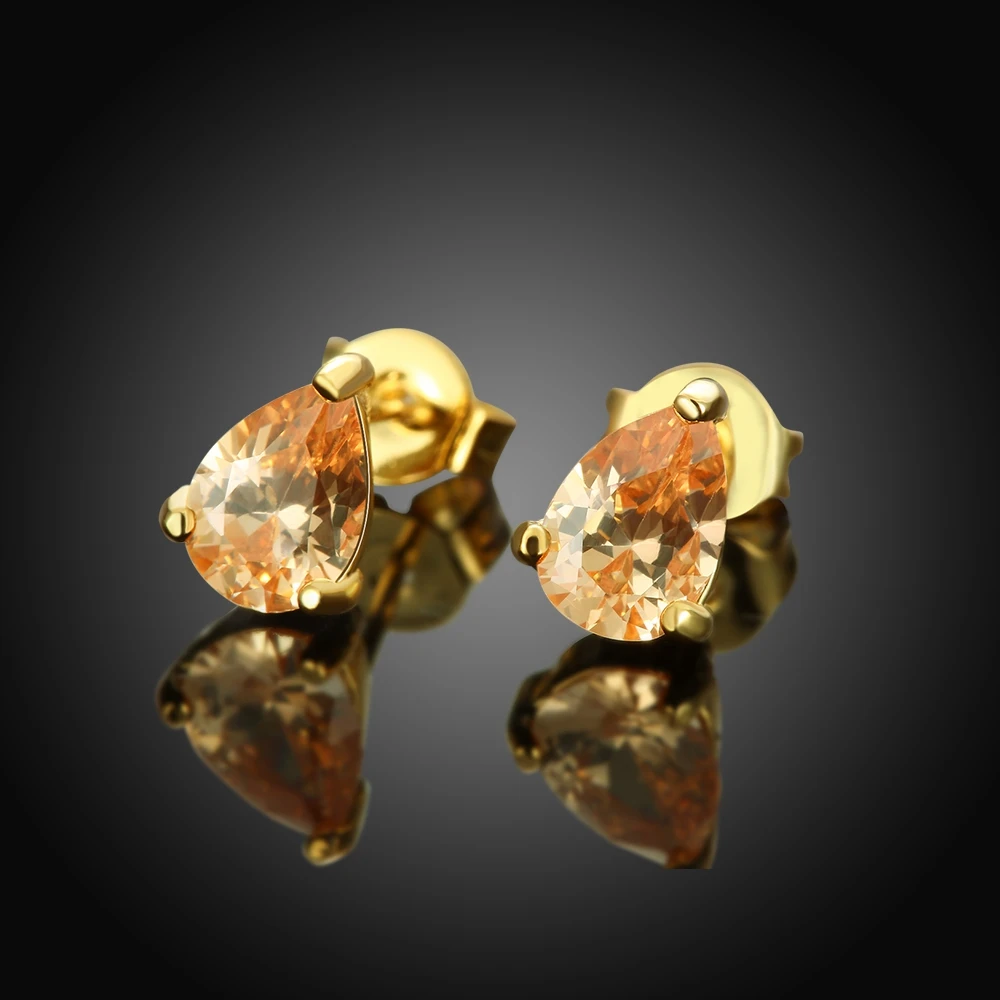 Orange Crystal Small Stud Earrings Charm Gold Color Earings for Women