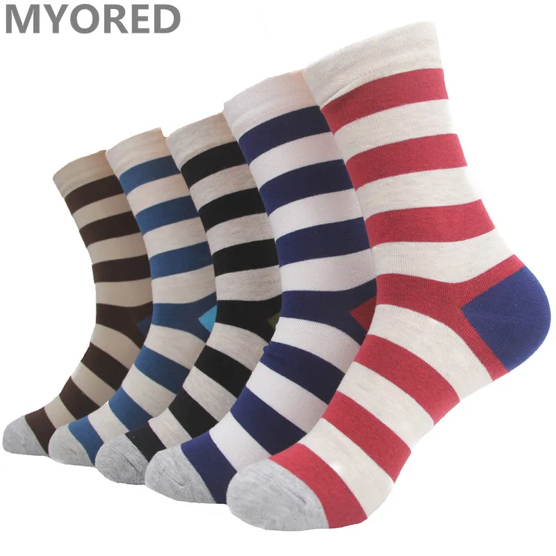 

MYORED 5pairs=1 Lot mix color mens socks stripes navy style combed cotton male business socken short tube Calcetines