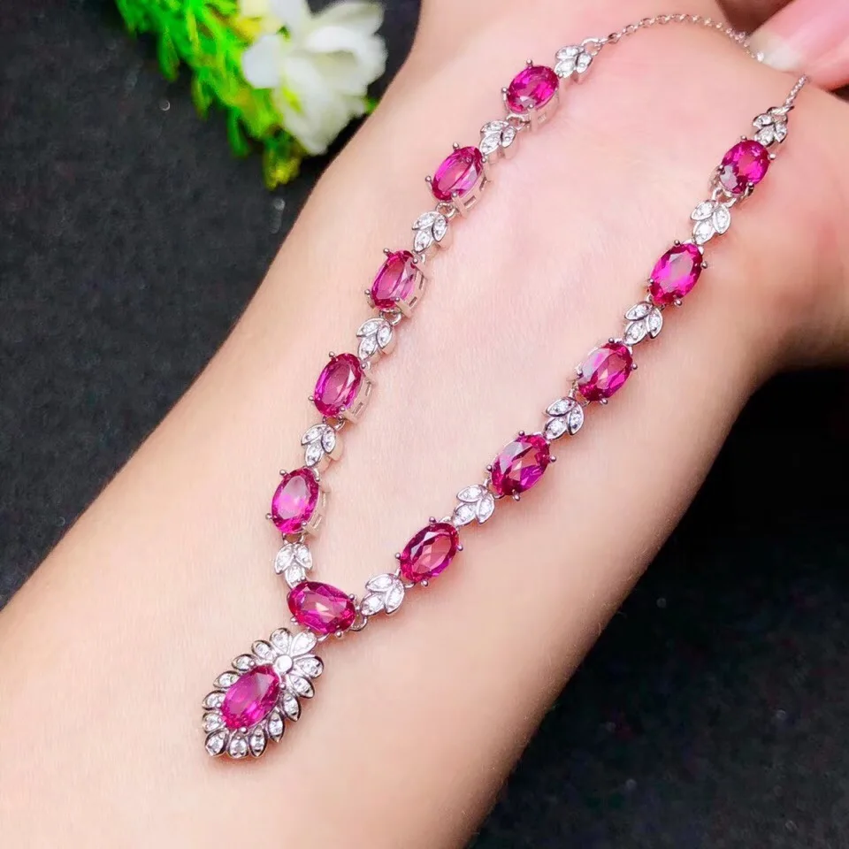 

natural pink topaz gemstone necklace for women silver jewelry girlfriend fashion ornament birthday party gift free shipping gem