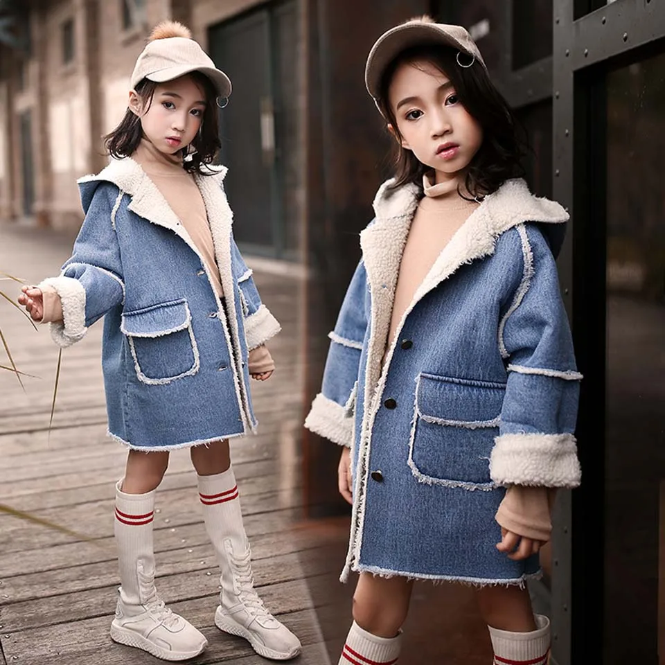 Jacket For Girls Wear Autumn Winter Plus Cashmere Thicken Jeans Coat Children Clothes Warm Fashion Baby Denim Jackets