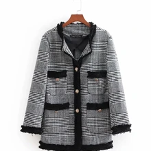 BB75-8402 европейский модный стиль твид мягкий длинный повседневный костюм куртка