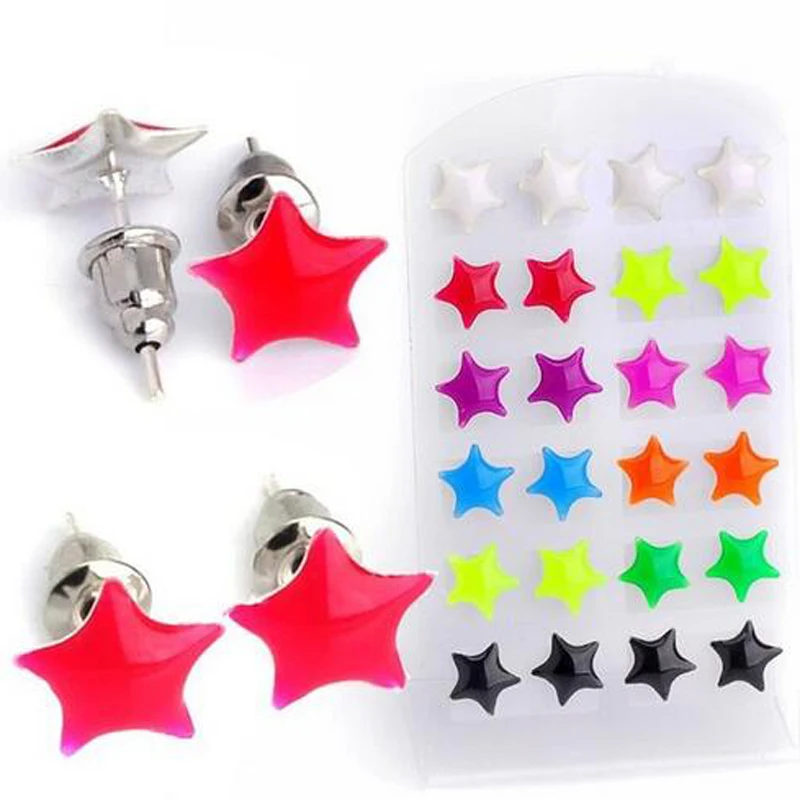 Mix 12 Pairs Lots Bulk Mixed Star Luminous Earrings Women Alloy Ear
