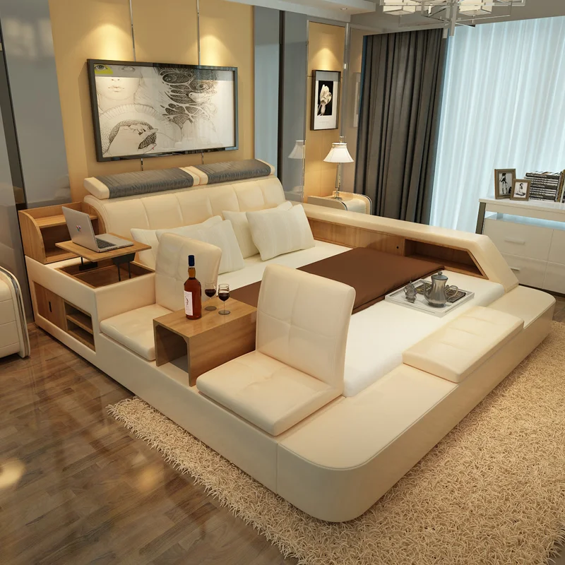 Bedroom Furniture Sets Modern Leather Queen Size Storage Bed Frame Bedroom Furniture Sets Modern Leather Queen Size Storage Bed Frame With Side Cabinets Chairs Stool No Mattress B00q