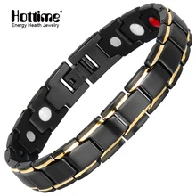 Hottime Luxury Fashion Health Energy Bracelet Bangle Men 316L Stainless Steel Bio Magnetic Bracelets Black& Golden Jewelry
