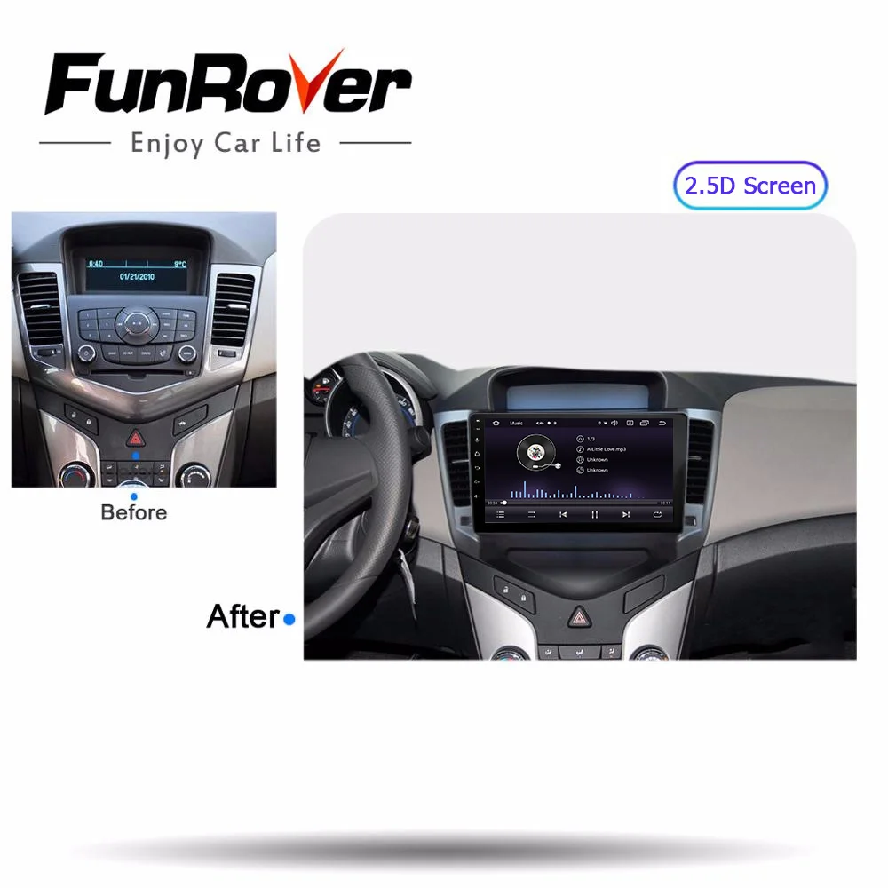 Top FUNROVER 2.5D+IPS Android 9.0 Car Radio Multimedia DVD Player For Chevrolet Cruze 2009-2013 gps navigation with steering wheel 1