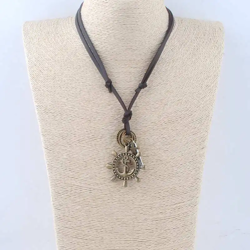 Новое модное ожерелье и кулоны из листовой кожи с якорем панк ожерелье из коровьей кожи для мужчин мужской ошейник Бижутерия