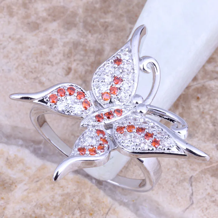 

Awesome Red Garnet Silver Stamped 925 Women's Butterfly Jewelry Ring Size 6 / 7 / 8 / 9 R1264