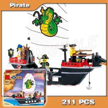 

211pcs 2017 new 301 Pirate Series Pirate Ship Barbara Dragon Boat Model Building Blocks Sets Toys Compatible with Lago