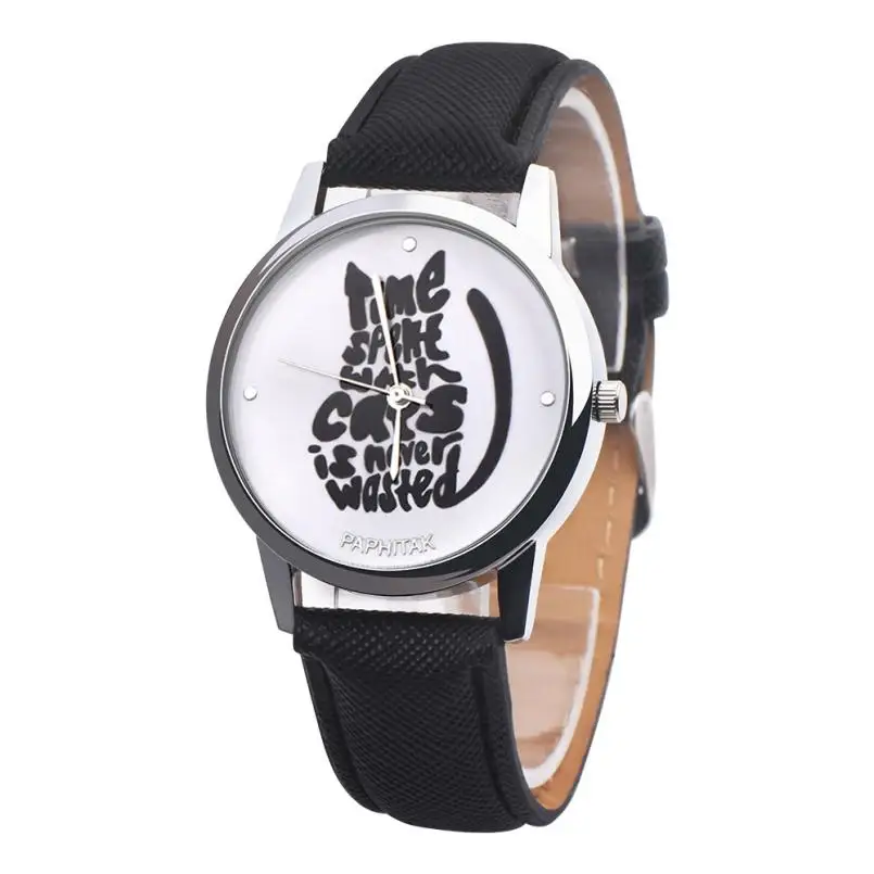 Relojes Mujer милые женские часы с буквами и кошками, женские кожаные кварцевые часы, часы montre femme, горячие часы# D