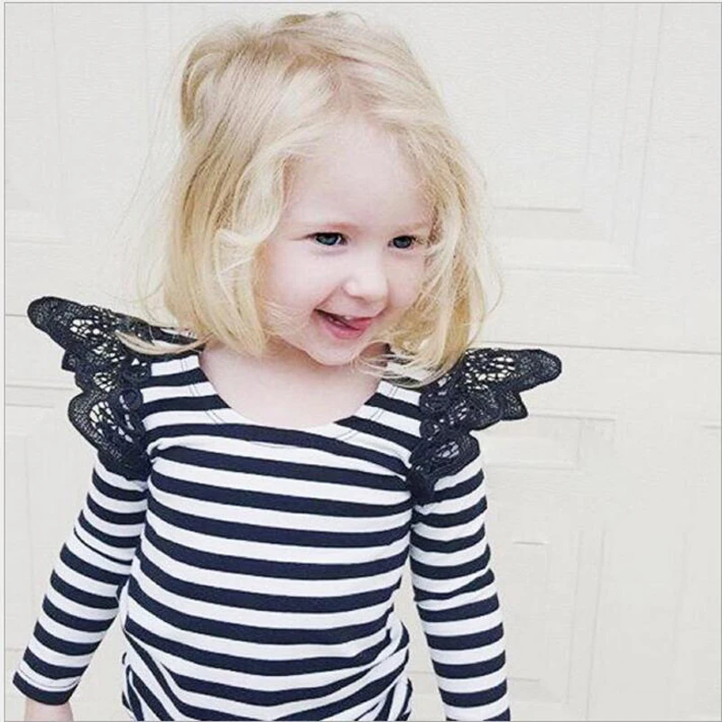 Lovely Cozy Baby Girl Tops Kids lace shirt Children Soft Cotton Fall stripe Shirt Tee 2 7y