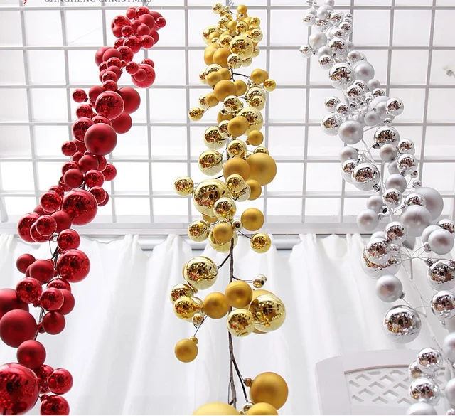 1 8meters Gold Red Silver Ball Suspension Ornament Strap Garland 1 8meters Gold Red Silver Ball Suspension Ornament Strap Garland Christmas Tree Holiday Venue