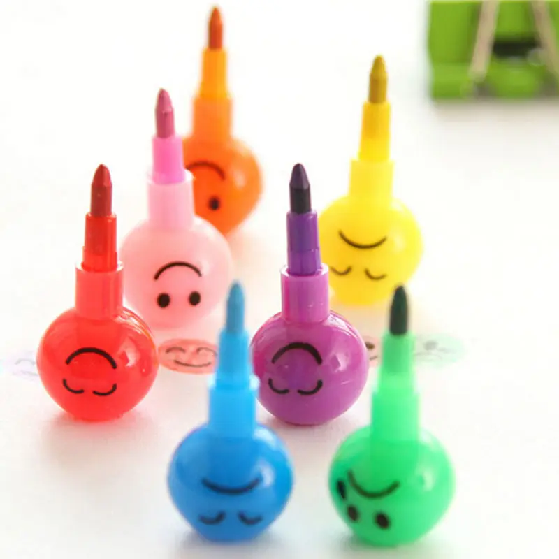 

7 Colors New Crayons Creative Sugar-Coated Haws Cartoon Smiley Graffiti Pen Stationery Gifts For Kids Wax Crayon Pencil