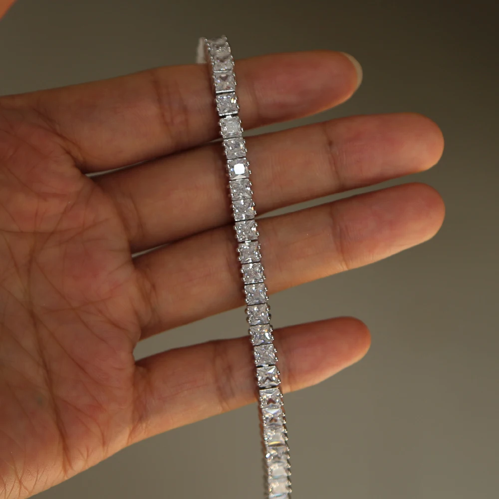 

7.48 inch Hip hop Men Bracelet Silver Iced Out 1 Row Rhinestones Chain Bling Crystal Bracelet Women 19cm Drop Shipping 2019