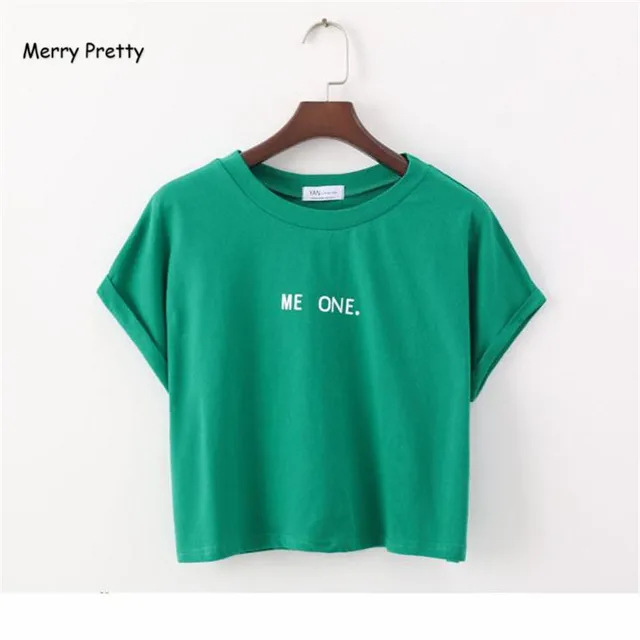 MERRY PRETTY New Fashion Cute Short Sleeve T Shirt Letter Print Crop ...