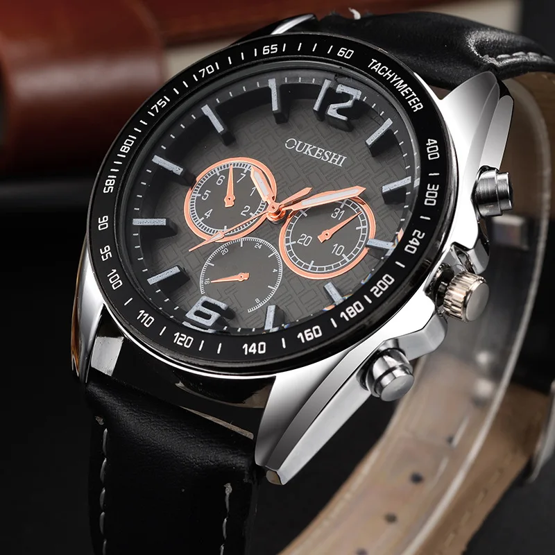 

NEW Pointer + Number Leather Waterproof Three-Dimensional Word Men's Watch Light Luxury Clock relogio masculino erkek kol saati