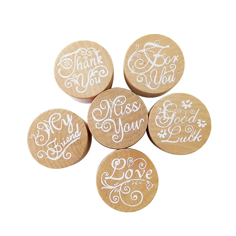 

1 Pcs/lot Vintage Wishes Round Wooden Rubber Stamps For DIY Scrapbooking Decoration Embossing Craft