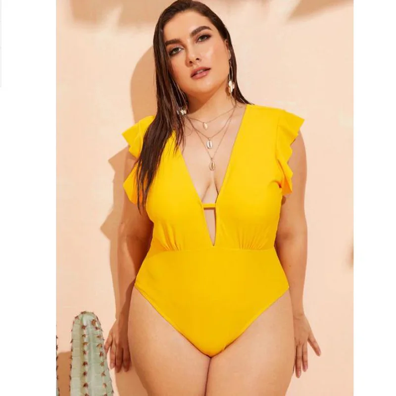 

A&J One Piece Swimsuit Women Plus Size Swimwear Female Solid Bathing Suit Vintage Monokini Bodysuit Beach Wear Retro Swi LW