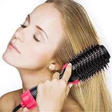 Electric Heating Comb Hair Straightener Curler Professional Salon One Step Dry/Wet Two Using Hair Dryer Brush Negative Ion
