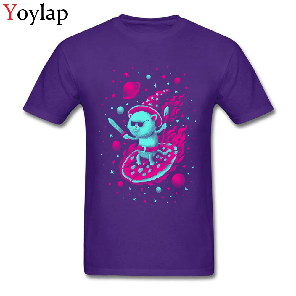 Cotton Tops Tees Cool Wizard Cat for Male Funny T-shirts Crazy Graphic Crew Neck Short Sleeve Tee Shirt Top Quality purple