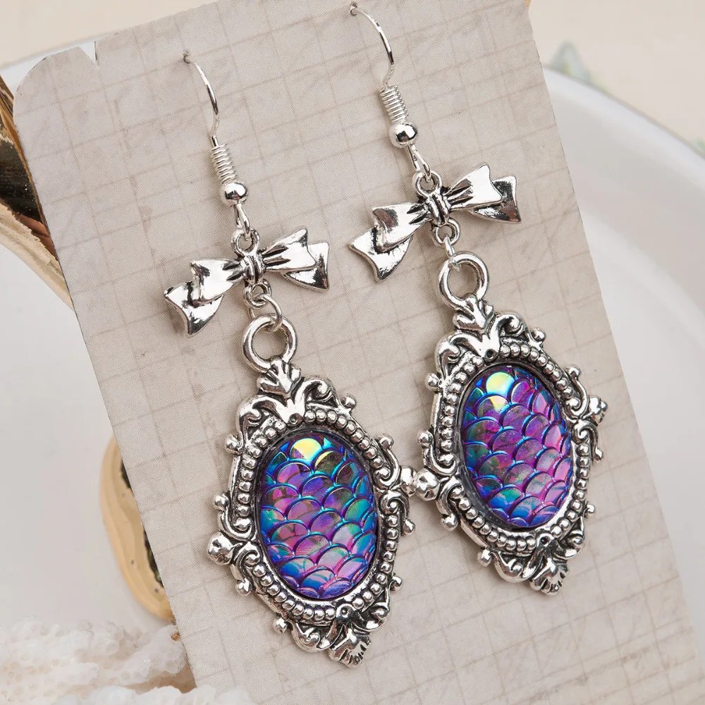 DoreenBeads ручная работа Drusy Русалка Рыба/дракон весы Серьги овальные уши крючок
