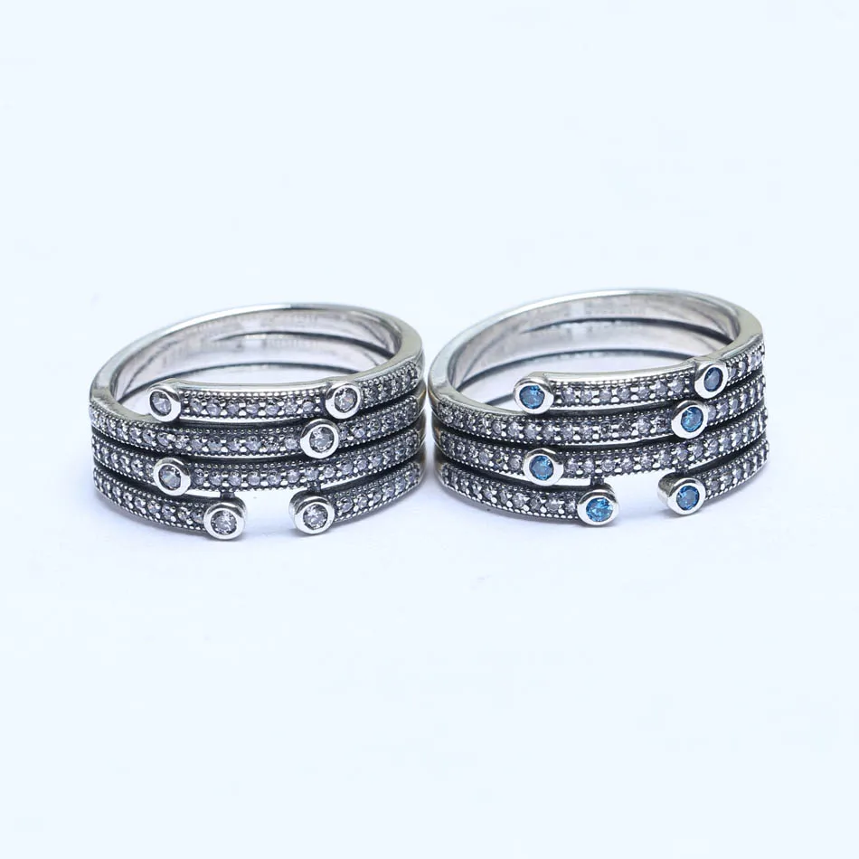 

Authentic 925 Sterling Silver Women Ring Lady Jewelry Girl Birthday Gift Shimmering Ocean Frosty Ring Blue & Clear CZ