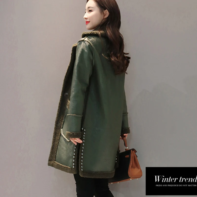 Manteaux Vestes Chaud Fourrure Army 2018 Patchwork Green Épaissir Yp1210 Tang Deux Côté De Rivet D'hiver Mince Cuir D'agneau Nouvelles Mode Parkas Faux Femmes jiao Porter qUMVpLzjGS
