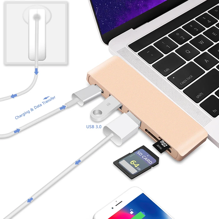 Сдвоенный USB C концентратор Thunderbolt 3 адаптер USB-C с Micro SD/картридер слот для MacBook Air 13 дюймов модель A1932