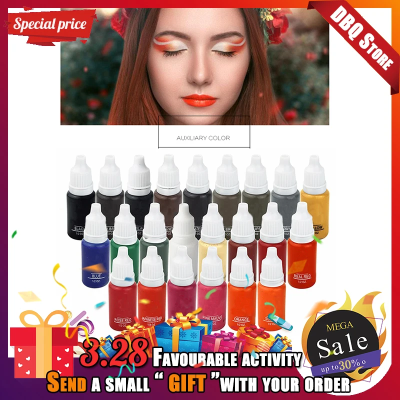 

23 Pcs Ink Permanent Makeup Pigment 15Ml Cosmetic 23 Color Tattoo Ink Set Paint For Microblading Eyebrow Lip Body Makeup