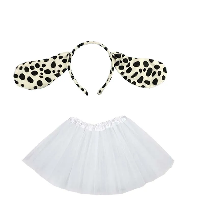 Animal Dalmatian Costume Cosplay Head Wear Headband with Tutu Skirt Kids Children Party Props Halloween Carnival Birthday Gift