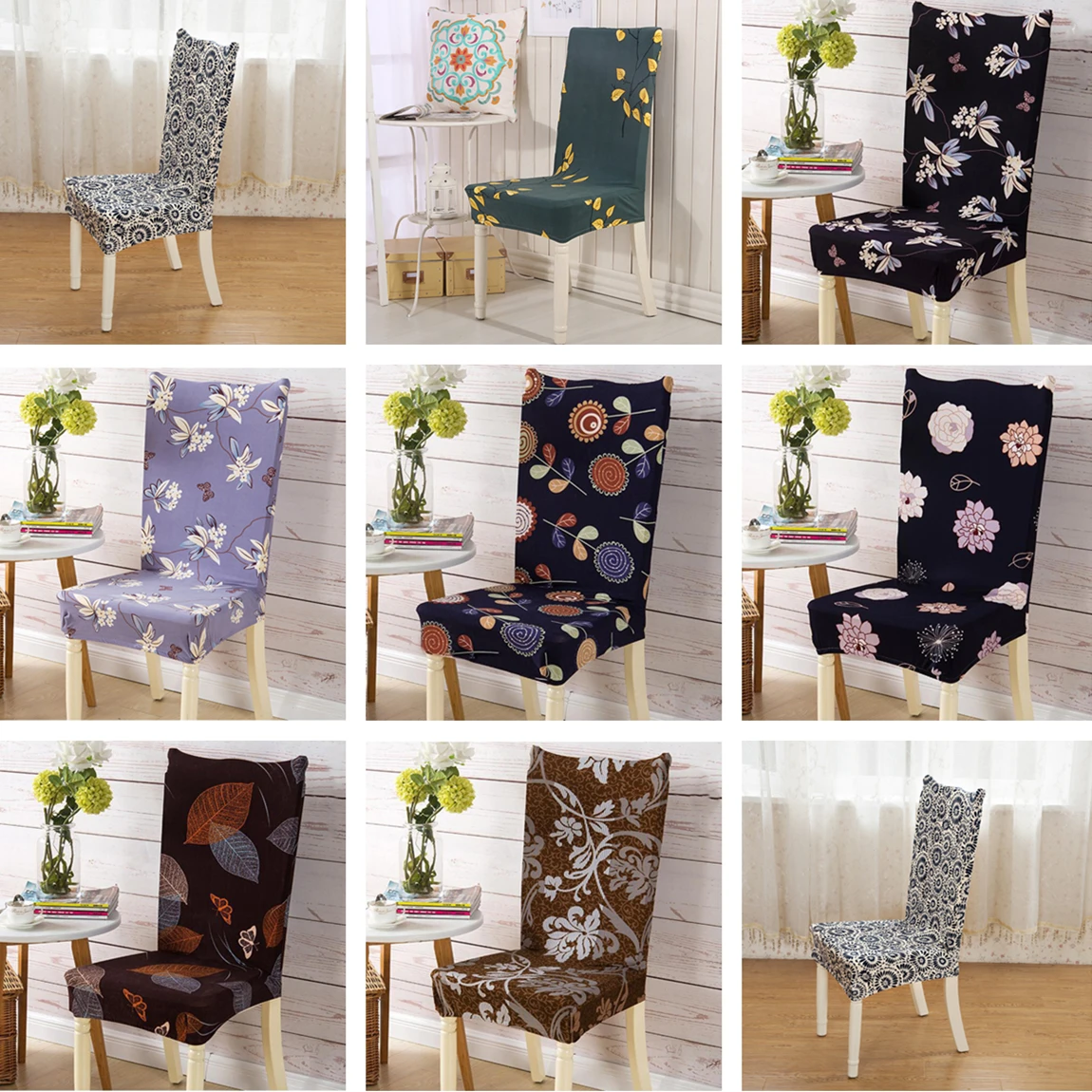 

Flower Printing Chair Cover Elastic Slip-resistant Removable Chair Covers Weddings Banquet Folding Hotel Chair Covering