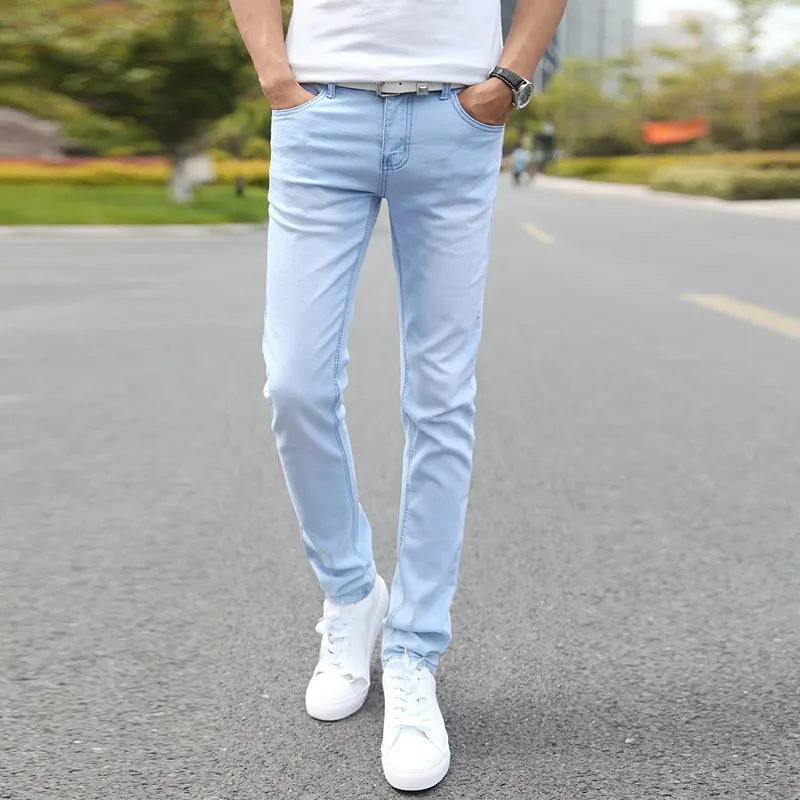 

2019 new fashion men's jeans solid color casual stretch skinny jeans trend Slim men's boutique trousers stretch jeans men 27-36