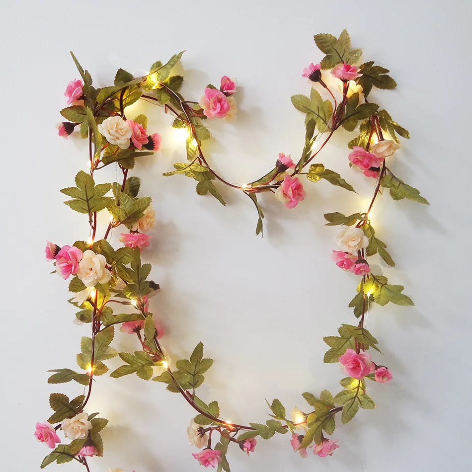 Lovely rose flower garland with Copper LED fairy string light,2.5M 30